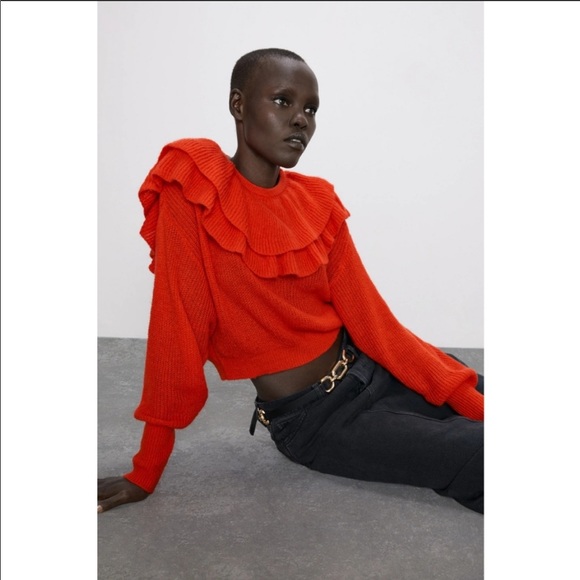 Zara red cropped ruffled sweater - Size medium - Picture 3 of 7